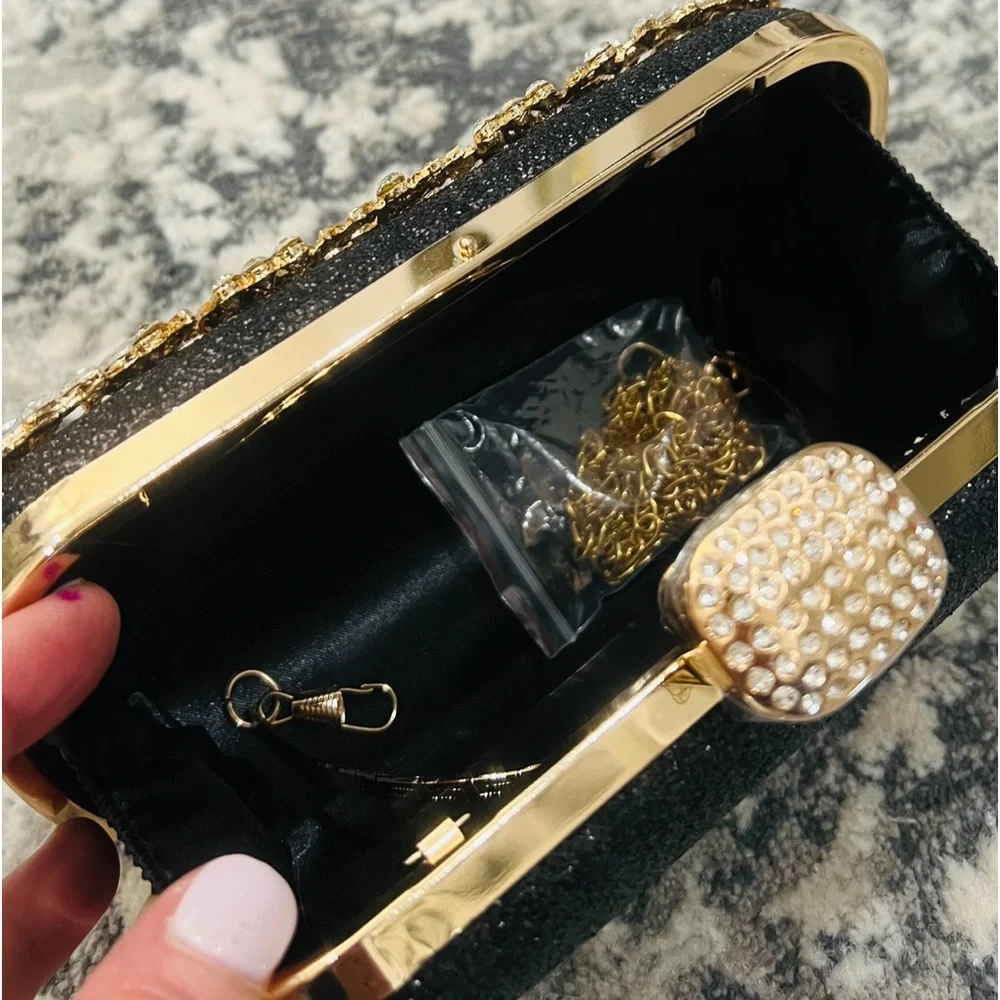 Crystal Black & Gold Evening Bag